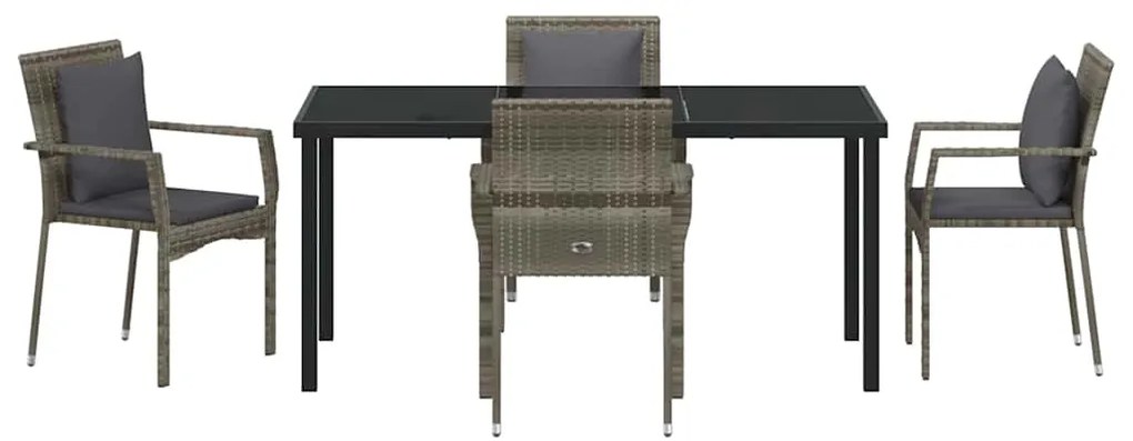 vidaXL Σέτ φαγητού για κήπο με μαξιλάρι 5 pcs Γκρι συνθετικό ρατάν