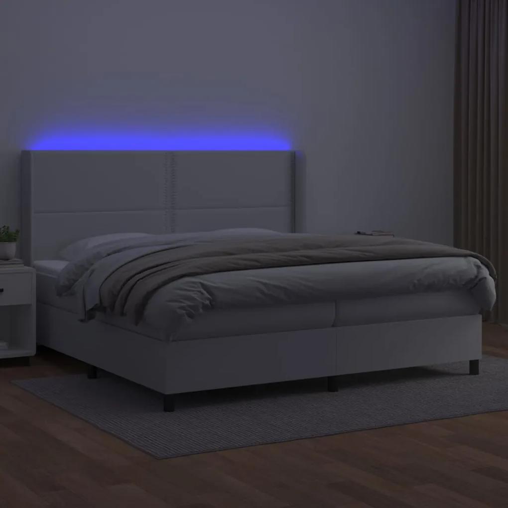 vidaXL Κρεβάτι Boxspring με Στρώμα & LED Λευκό 200x200 εκ. Συνθ. Δέρμα