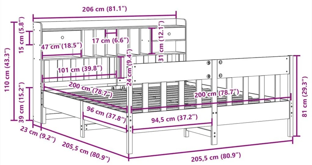 Σκελετός Κρεβατιού Χωρίς Στρώμα 200x200 εκ Μασίφ Ξύλο Πεύκου - Καφέ