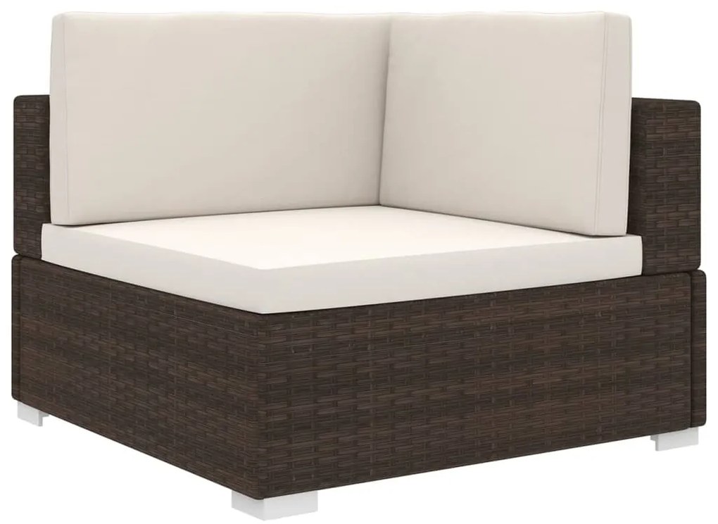 vidaXL Γωνιακό Κάθισμα Τμηματικό 1 τεμ. Καφέ Συνθετ. Ρατάν + Μαξιλάρια