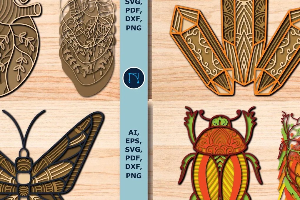 Σετ των 2 Intra απο ξύλο plywood 3mm-4mm πάχος πολλαπλών στρώσεων BOHO Δίασταση 15x15 cm INTRAFABR-75328725