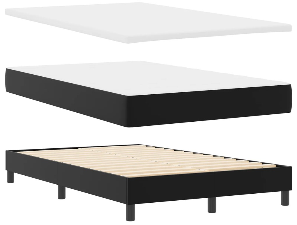 vidaXL Κρεβάτι Box Spring με Στρώμα Μαύρο - Μικρό Διπλό, Συνθετικό Δέρμα