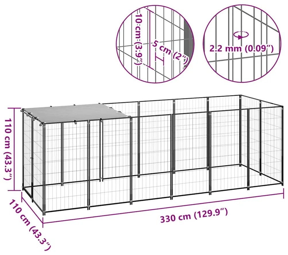 vidaXL Σπιτάκι σκύλου Μαύρο 330 x 110 x 110 από Ατσάλι