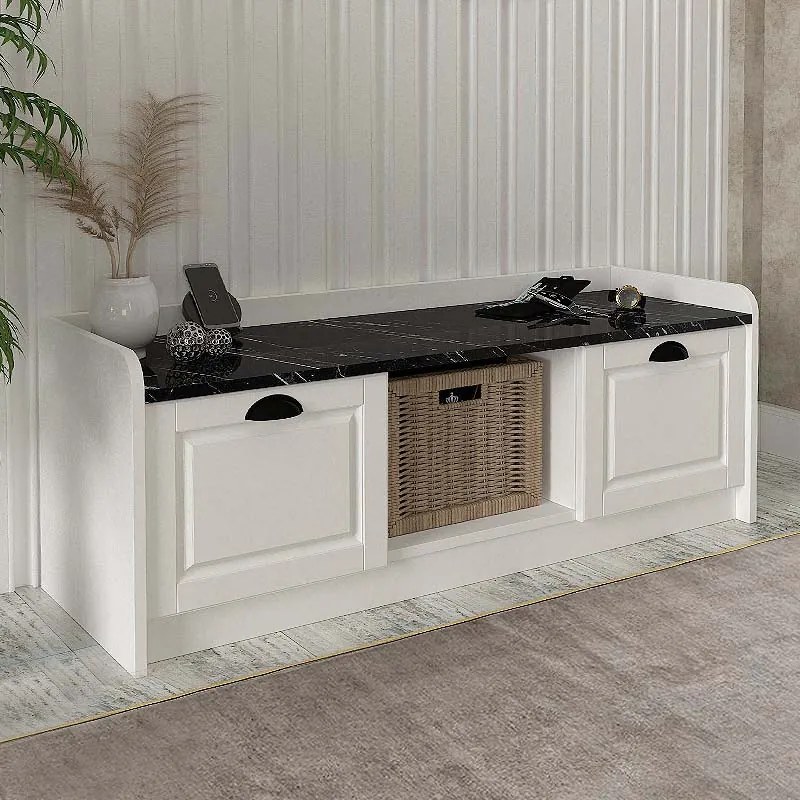 Παπουτσοθήκη μελαμίνης Rayne Megapap χρώμα λευκό - μαύρο εφέ μαρμάρου 120x40x45εκ.-GP042-0214,1