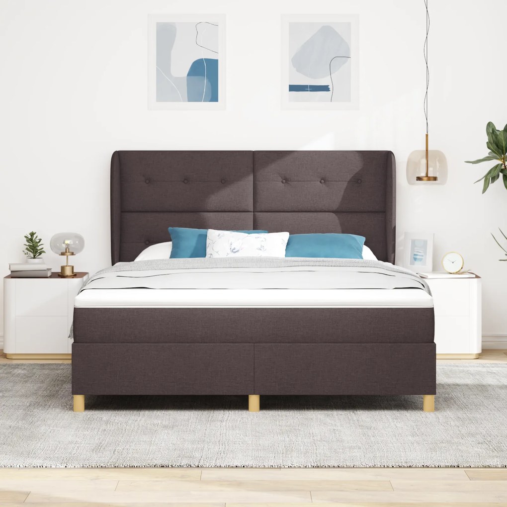 vidaXL Κρεβάτι Box Spring με Στρώμα Σκούρο Καφέ 180x200 εκ Ύφασμα