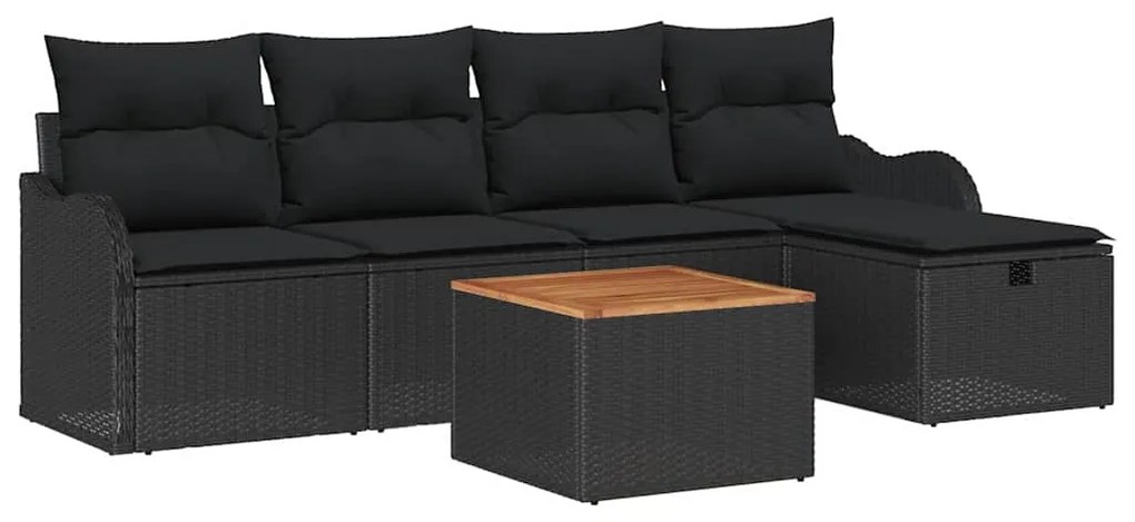 vidaXL Σετ Καναπέ Κήπου με μαξιλάρι 6 pcs Μαύρο Πολυ ράταν