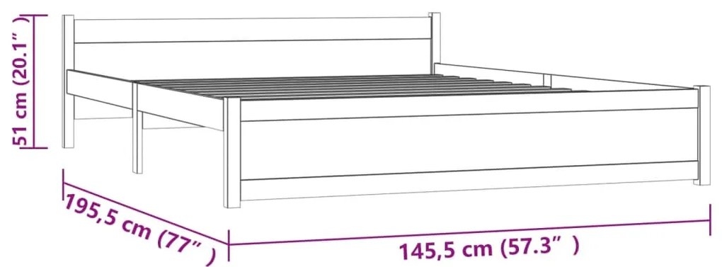 Πλαίσιο Κρεβατιού Μαύρο 140 x 190 εκ. από Μασίφ Ξύλο - Μαύρο