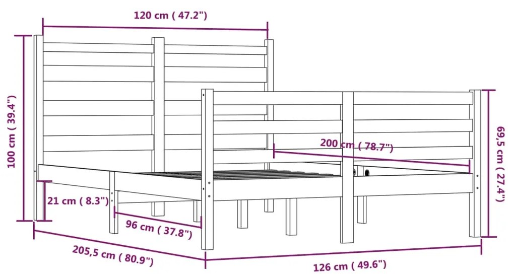 vidaXL Πλαίσιο Κρεβατιού 120 x 200 εκ. από Μασίφ Ξύλο Πεύκου