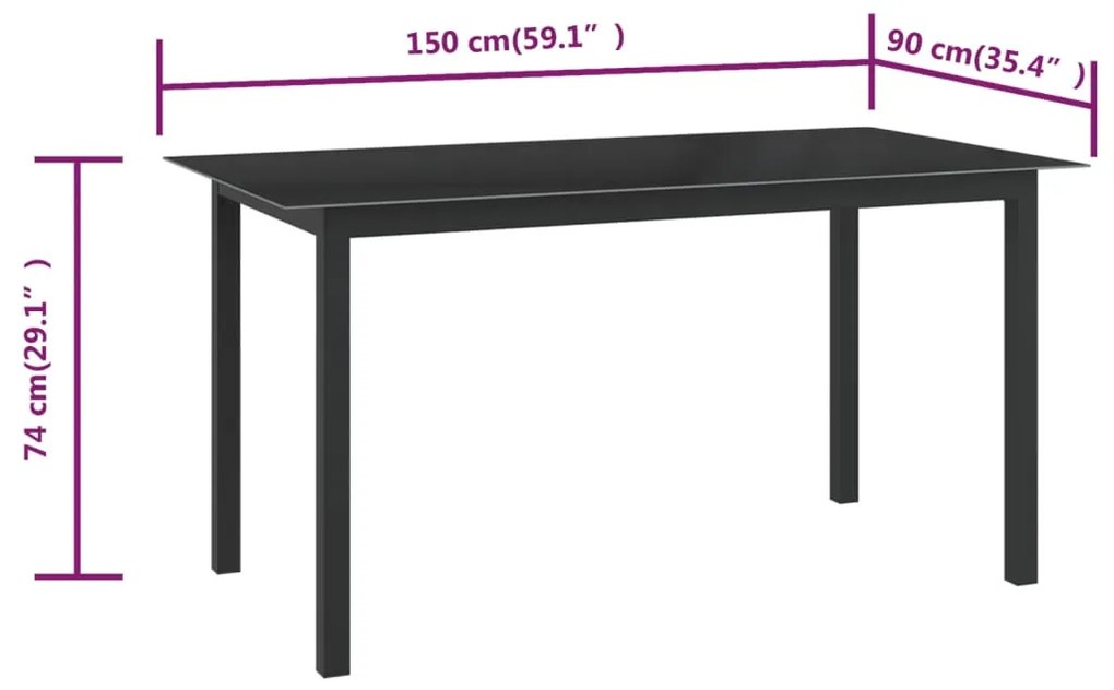 Τραπέζι Κήπου Μαύρο 150 x 90 x 74 εκ. από Αλουμίνιο / Γυαλί - Μαύρο