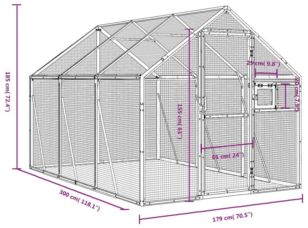 vidaXL Κλουβί Ανθρακί 1,79 x 3 x 1,85 μ. από Αλουμίνιο