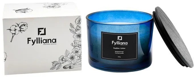 Αρωματικό Κερί FL1180 Fylliana &quot;Βαμβάκι&quot; σε Γυάλινο Βάζο Μπλέ Φ8x10,5 εκ. 8x8x10.5 εκ.