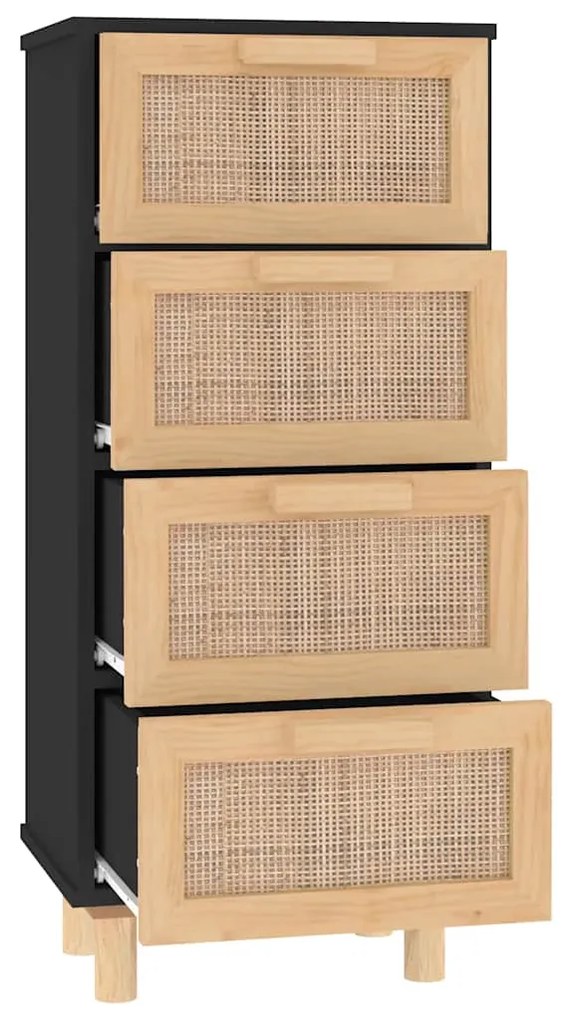 vidaXL Συρταριέρα Μαύρη 40x30x90 εκ. από Μασίφ Πεύκο &amp; Φυσικό Ρατάν