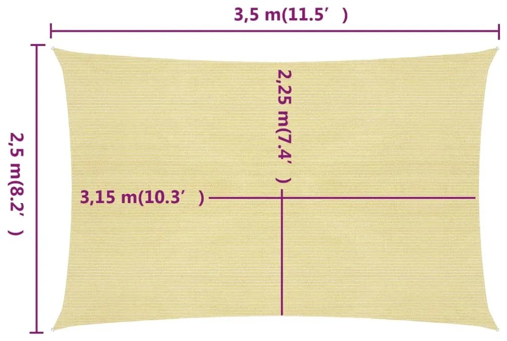 vidaXL Πανί Σκίασης Μπεζ 2,5 x 3,5 μ. από HDPE 160 γρ./μ²