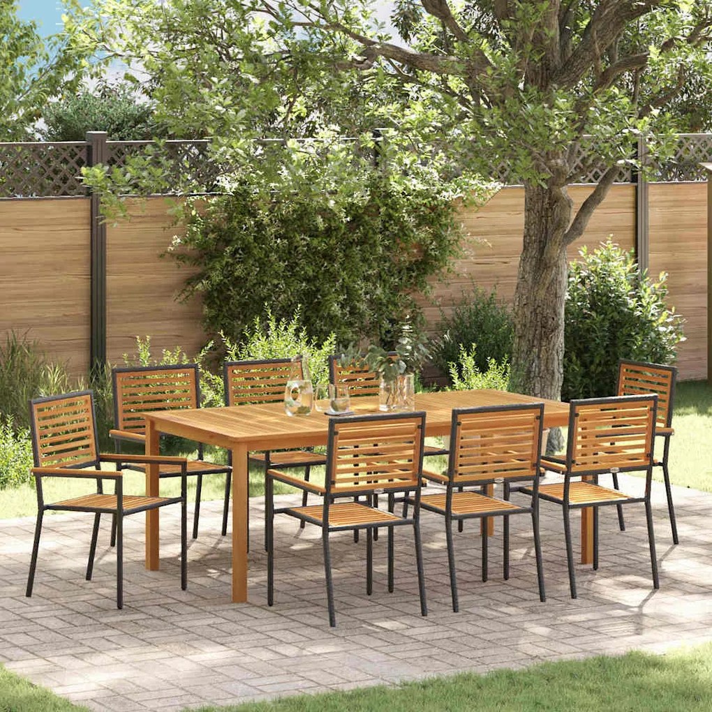 vidaXL Σετ Τραπεζαρίας Κήπου 9 pcs Μαύρο 200 x 100 x 74 cm