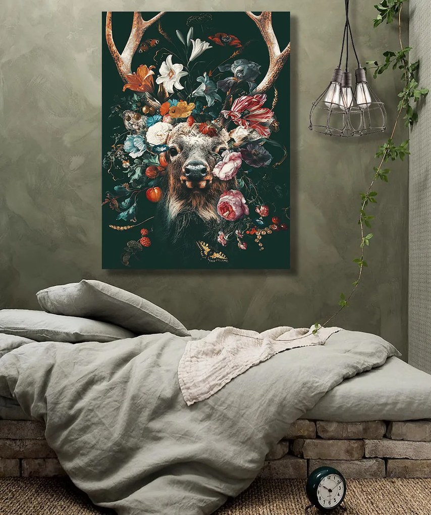 Πίνακας σε καμβά Φλοράλ Ελάφι LUX27 45cm x 65cm