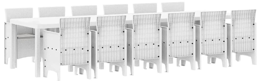 vidaXL Σέτ φαγητού για κήπο 13 pcs Λευκό Rattan Polt