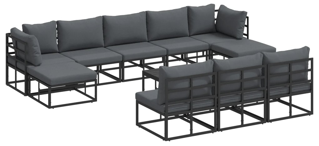 vidaXL Σετ Καναπέ Κήπου με μαξιλάρι 11 pcs Μαύρο Αλουμίνιο