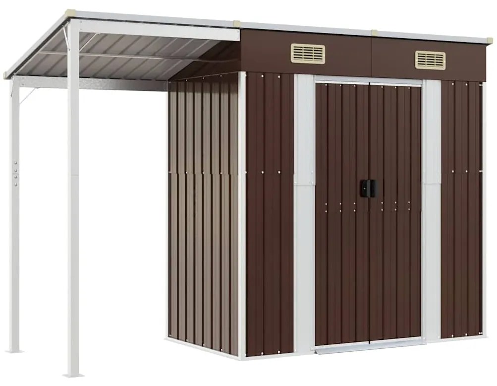 vidaXL Αποθήκη Κήπου Εκτεταμένη Οροφή Καφέ 277x107x181 εκ. Ατσάλι