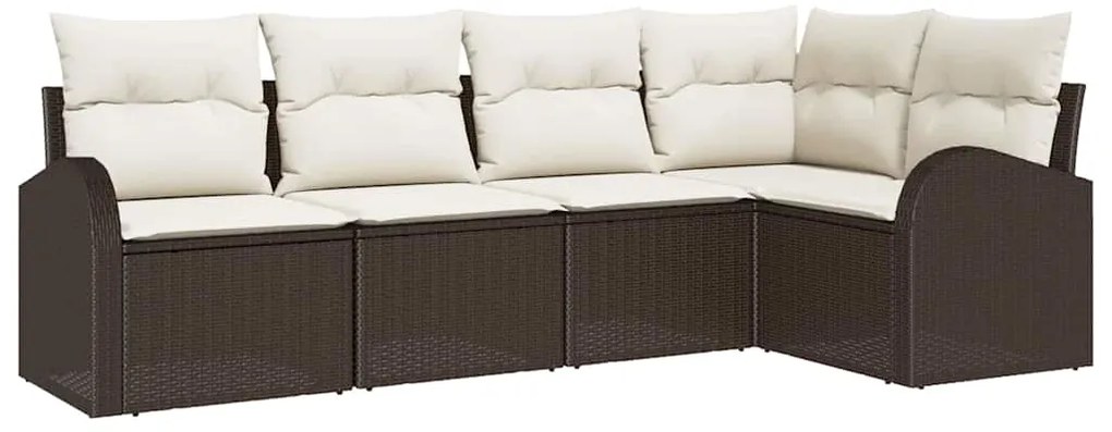 vidaXL Σετ Καναπέ Κήπου με μαξιλάρι 5 pcs Καφέ Πολυ ράταν