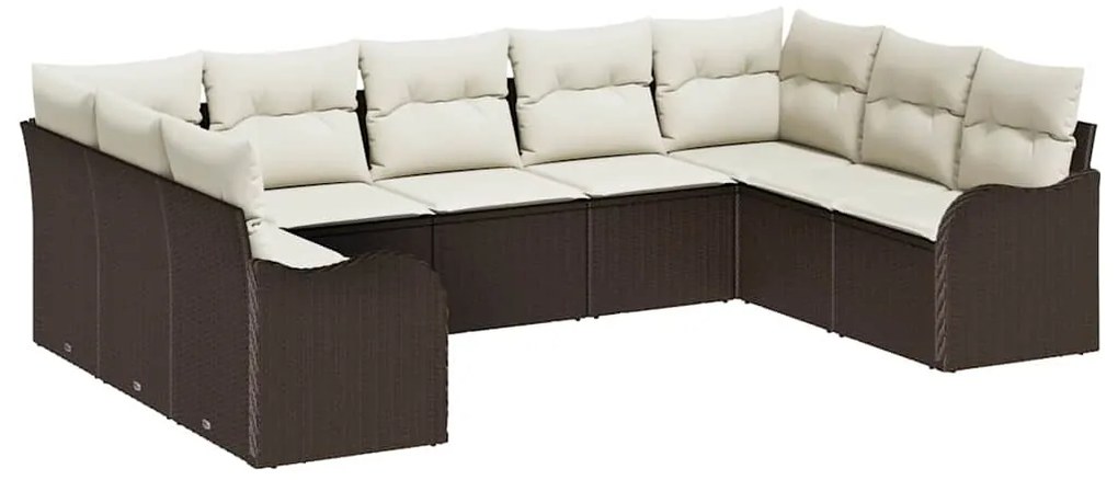 vidaXL Σετ Καναπέ Κήπου με μαξιλάρι 9 pcs Καφέ Πολυ ράταν