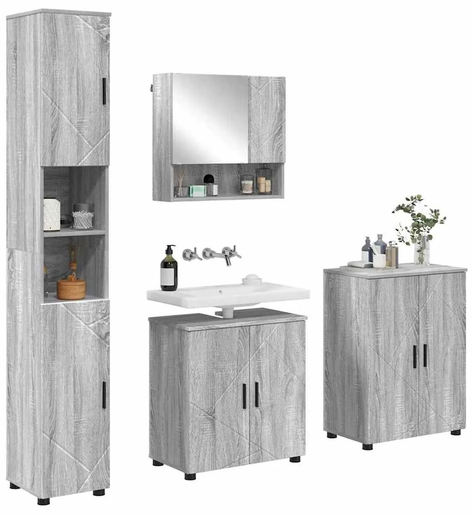 vidaXL Σετ Επίπλων Μπάνιου με πόρτα 4 pcs Γκρι sonoma 61 x 35 x 64 εκ.