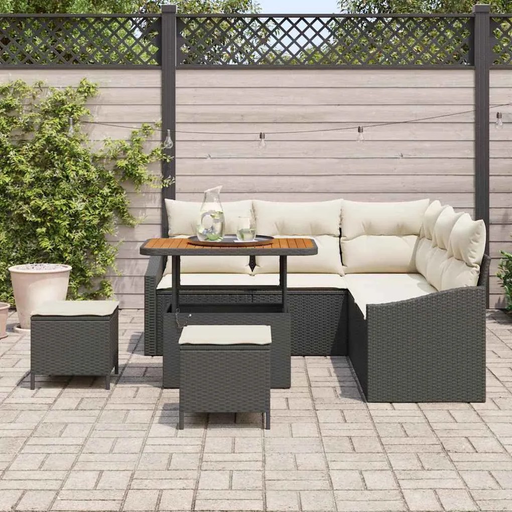 vidaXL Σετ Καναπέ Κήπου με μαξιλάρι 8 pcs Μαύρο, Κρέμα 90 x 55 x 71 cm