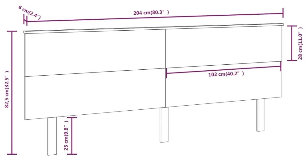 Κεφαλάρι Κρεβατιού Μαύρο 204x6x82,5 εκ. Μασίφ Ξύλο Πεύκου - Μαύρο