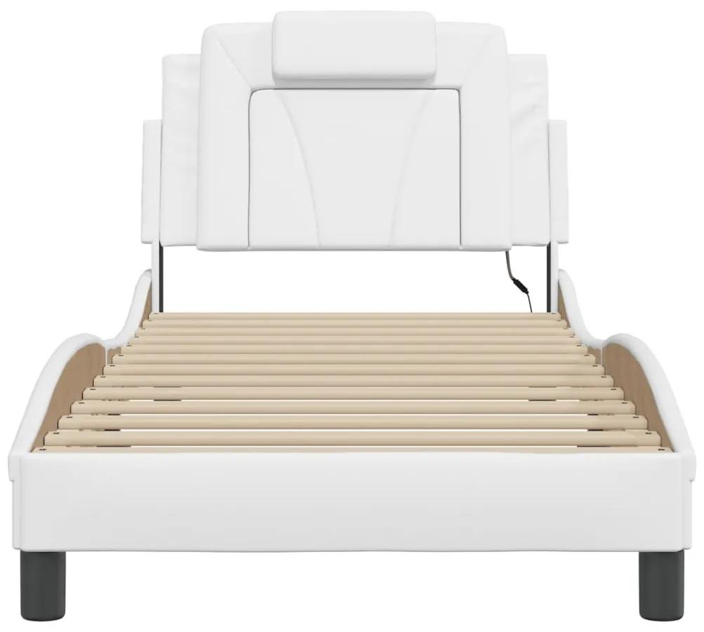 Πλαίσιο Κρεβατιού με LED Λευκό 90x190 εκ. Συνθετικό Δέρμα - Λευκό