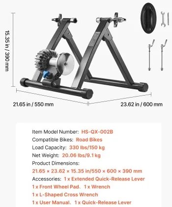 VEVOR Bike Trainer, 660.4-736.6 mm & 700C Wheels, Foldable Fluid Bicycle Stationary Trainer Stand for Indoor Exercise Riding with Quick Release Skewer & Front Wheel Riser Block, Fits Road Bikes, Black