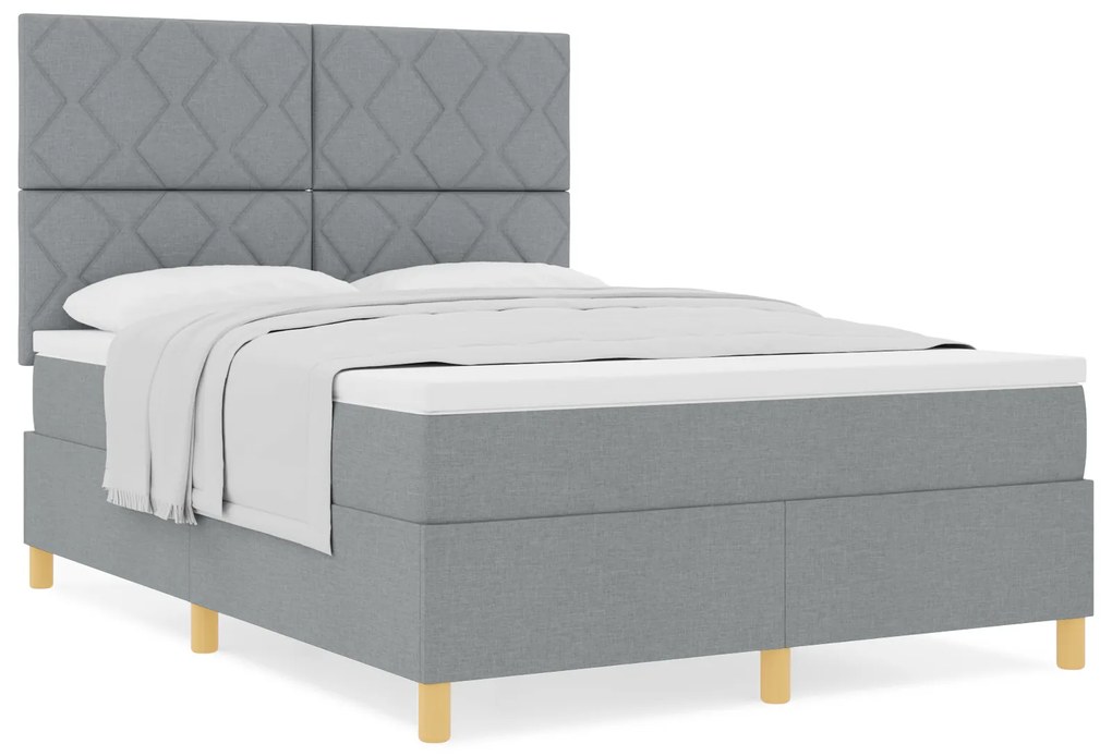 vidaXL Box Spring Bed Με Στρώμα Ανοιχτό Γκρι 140x200 cm Ύφασμα