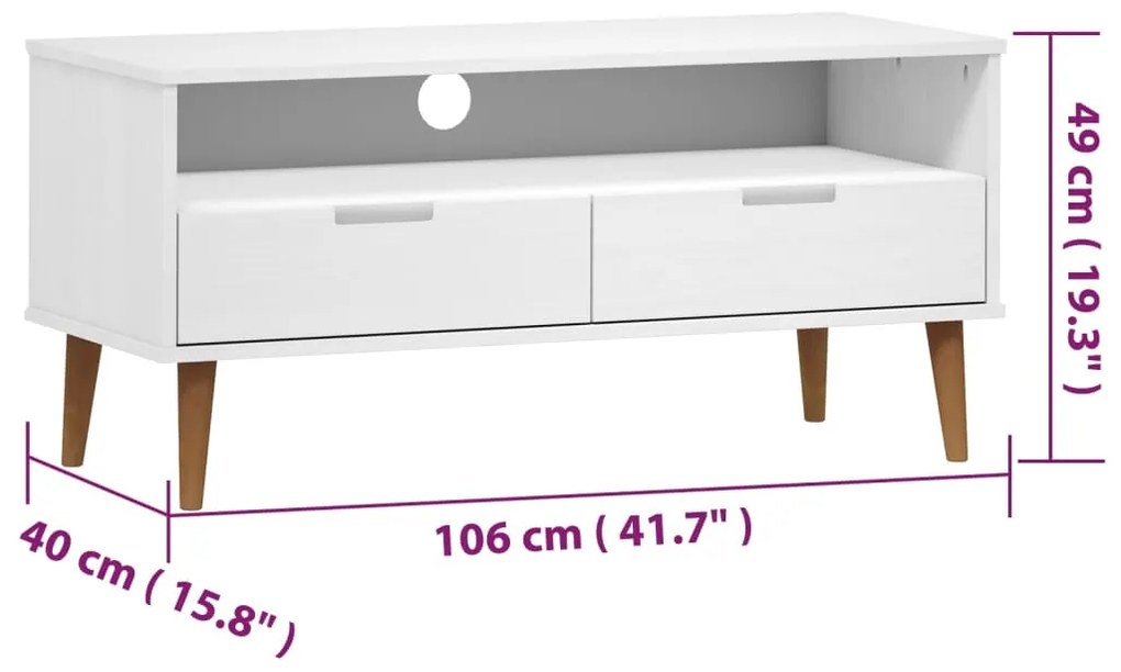 Έπιπλο Τηλεόρασης MOLDE Λευκό 106x40x49 εκ. Μασίφ Ξύλο Πεύκου - Λευκό