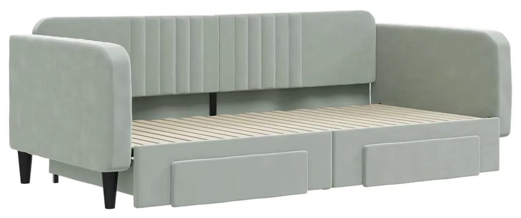 vidaXL Καναπές Κρεβάτι Συρόμενος Αν. Γκρι 100x200εκ Βελούδο &amp; Συρτάρια