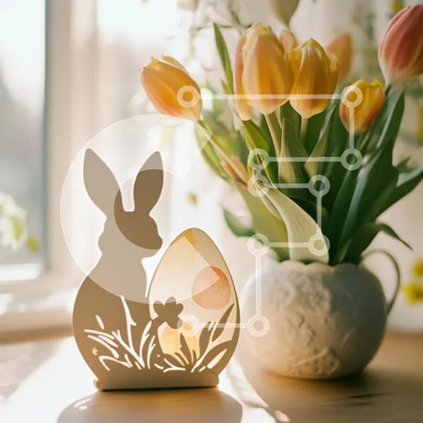 Intra Συλλεκτικό Ξύλινο Παζλ Plywood 4mm - Πασχαλινή διακόσμηση με κουνέλι και τουλίπες Σε Ξύλινο Κουτί - Διαστάσεις: 10x10 cm – 25 κομμάτια