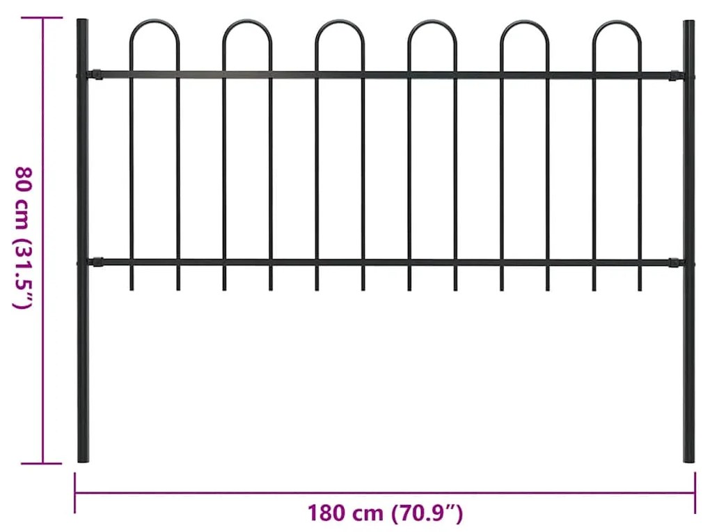 vidaXL Φράχτης Κήπου με Κορυφή από Ατσάλι 181 x 80 εκ. Μαύρος