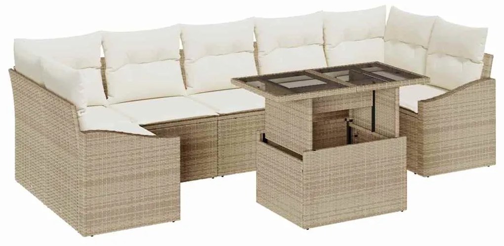 vidaXL Σετ Καναπέ Κήπου με μαξιλάρι 8 pcs Μπεζ συνθετικό ρατάν