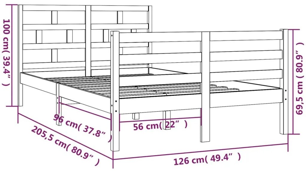 Πλαίσιο Κρεβατιού 120 x 200 εκ. από Μασίφ Ξύλο Πεύκου - Καφέ