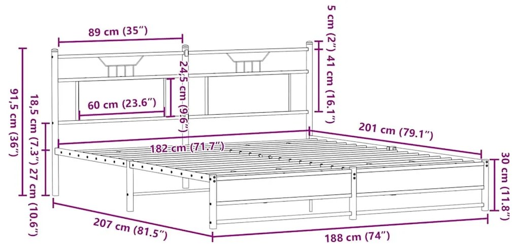 Σκελετός Κρεβ. Χωρίς Στρώμα Καπνιστή Δρυς 180x200 εκ. Μεταλλικό - Καφέ