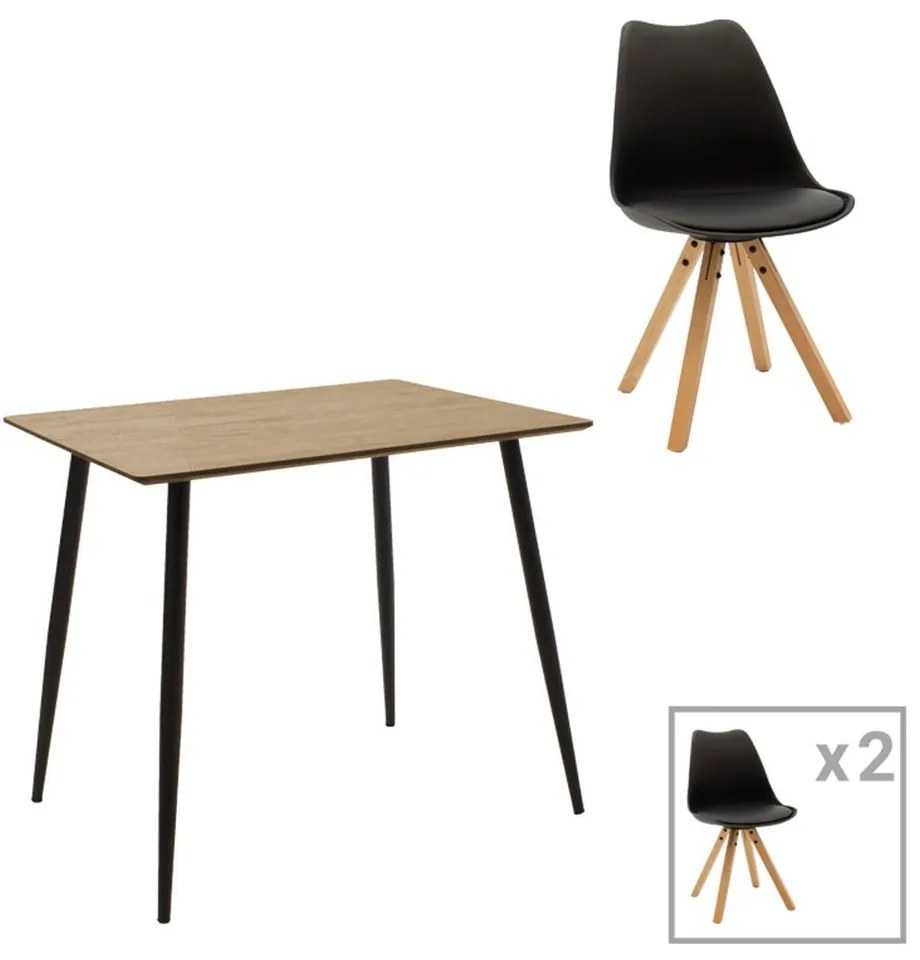 Τραπεζαρία Cuba-Caron 127-000172 (Σετ 3Τμχ) 70x70x75cm Black-Natural Two Seater
