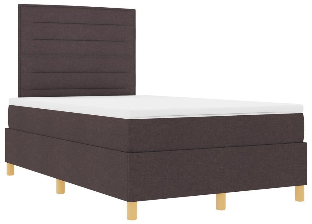 vidaXL Κρεβάτι Box Spring με Στρώμα & LED Σκούρο Καφέ 120x200 εκ Ύφασμα