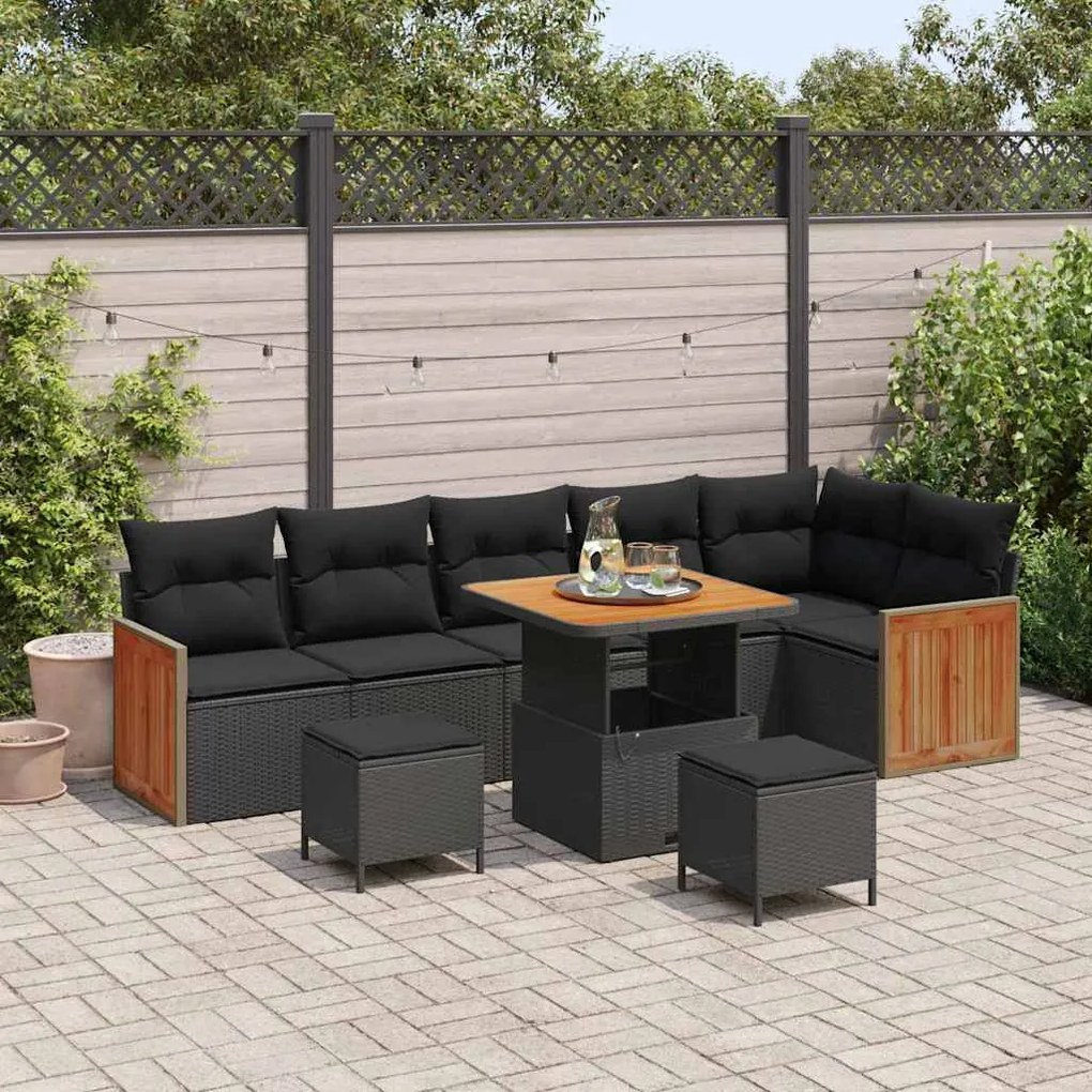 vidaXL Σετ Καναπέ Κήπου με μαξιλάρι 9 pcs Μαύρο 80 x 80 x 71 cm