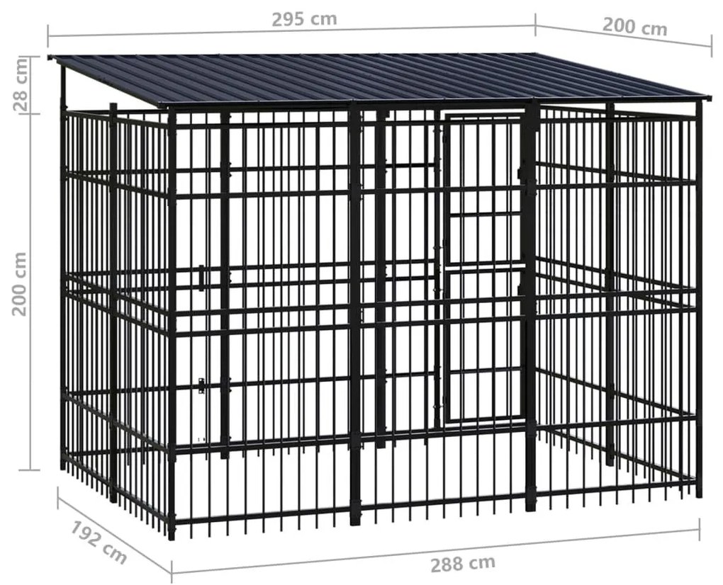 Κλουβί Σκύλου Εξωτερικού Χώρου με Οροφή 5,53 μ² από Ατσάλι - Μαύρο