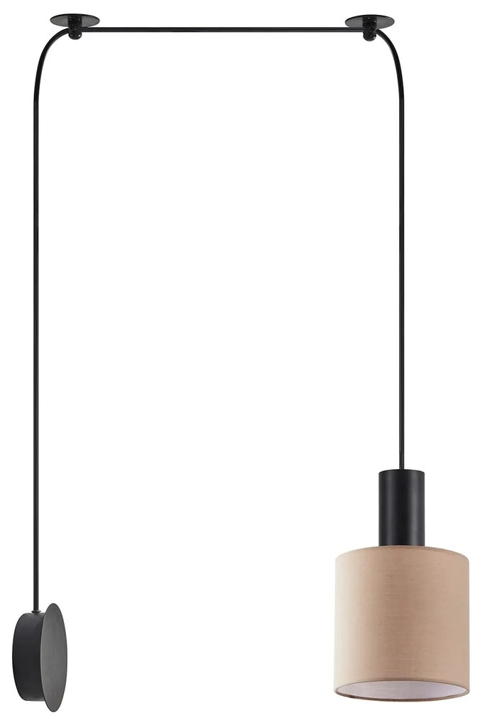 Φωτιστικό Τοίχου - Απλίκα SE21-BL-4-NM1W-SH3 ADEPT TUBE Black Matt Wall Lamp Brown Fabric Shade+ - 51W - 100W - 77-8812