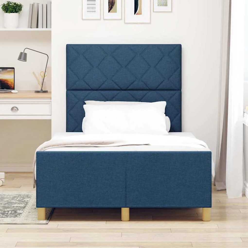 vidaXL Σκελετός Κρεβατιού με κεφαλάρι Μπλε 120 x 200 cm ύφασμα