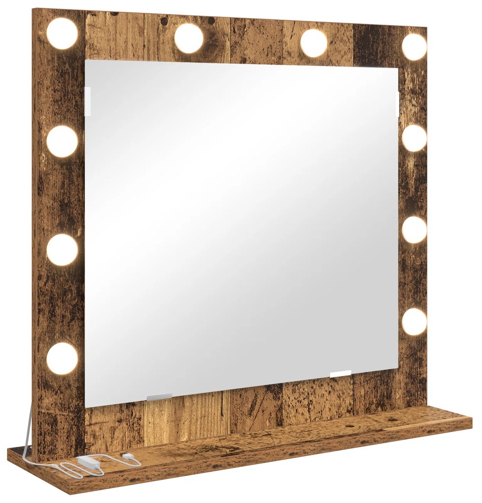 vidaXL Καθρέφτης Vanity με LED Φώτα από Παλιό Ξύλο 60x55x18 εκ