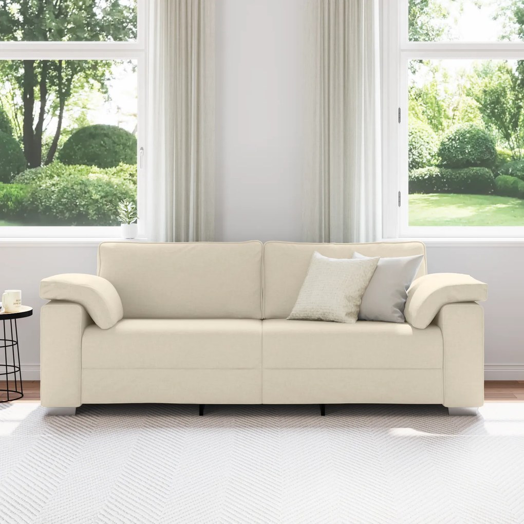 vidaXL Καναπές με μαξιλάρι με μαξιλάρι Μπεζ 219 x 77 x 82 εκ Λινό