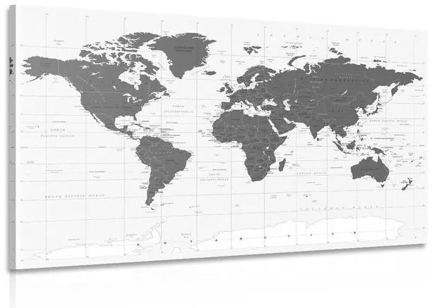 Εικόνα πολιτικού χάρτη του κόσμου σε μαύρο & άσπρο - 60x40