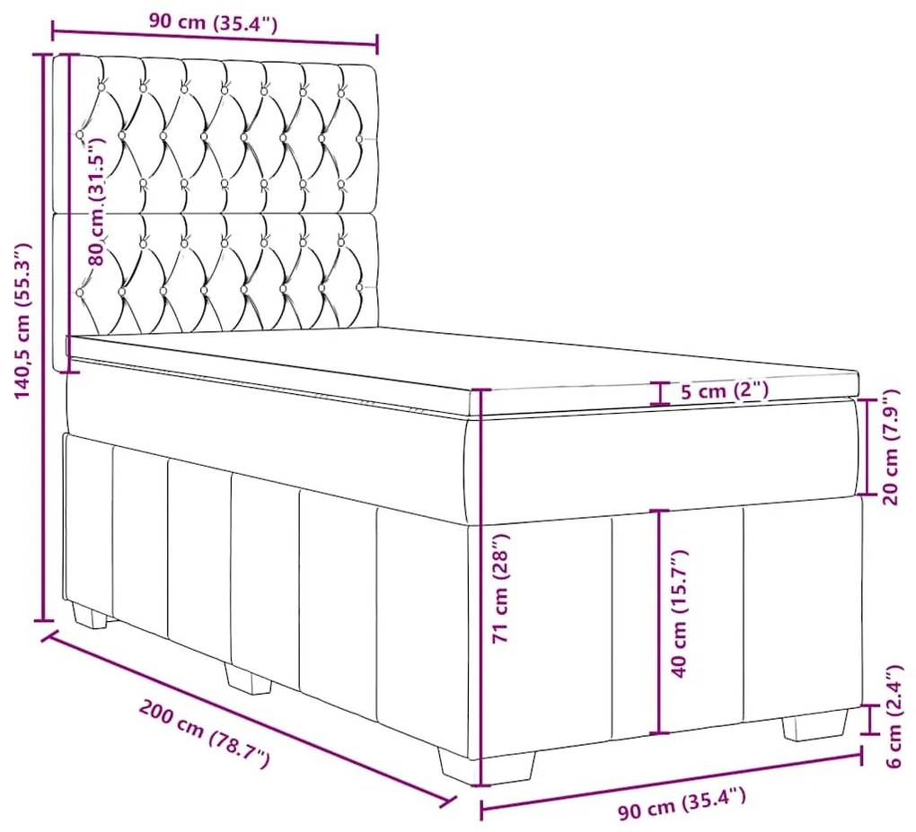 Κρεβάτι Boxspring με Στρώμα Σκούρο Καφέ 90x200 εκ. Υφασμάτινο - Καφέ