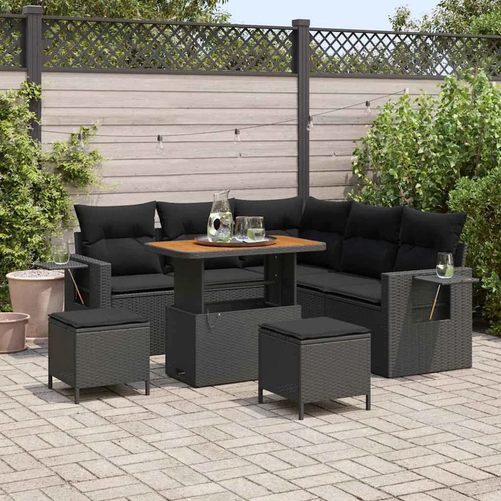 vidaXL Σετ Καναπέ Κήπου 8 pcs Μαύρο συνθετικό ρατάν