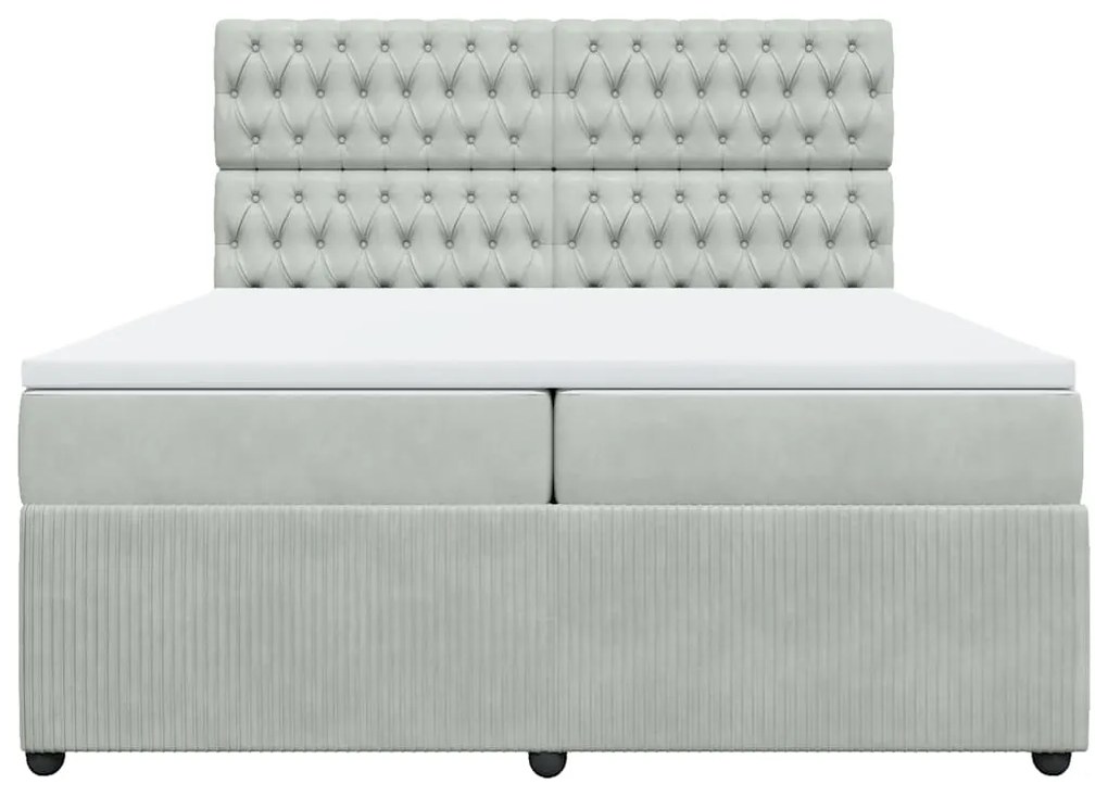 vidaXL Κρεβάτι Boxspring με Στρώμα Ανοιχτό Γκρι 200x200 εκ. Βελούδινο