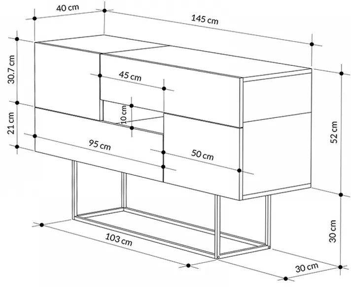 Μπουφές Eros Megapap ανοιχτό καρυδί - μαύρο εφέ μαρμάρου 145x40x82εκ.